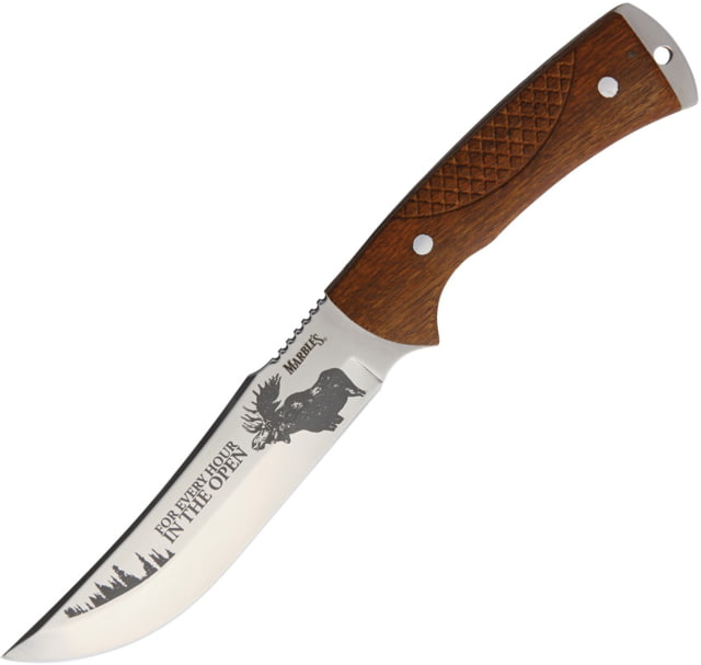 Marbles Fixed Blade Wood Knife 5.5" stainless clip point blade Brown checkered wood handle MR561 / - Marbles