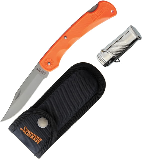 Marbles Grandfather Mountain Folding Knive Set 5in Closed Lockback 3.75in Matte Finish SS Clip Point Blade Orange Finger Grooved ABS Handle - Marbles