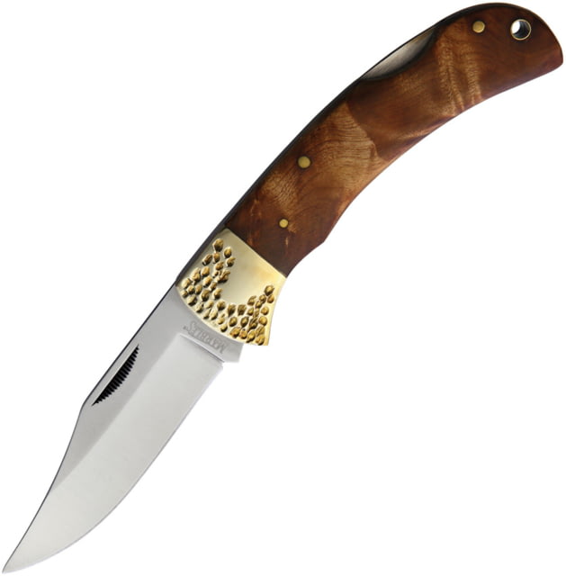 Marbles Large Lockback Burl Wood Folding Knife 3.5" satin finish stainless clip point blade Burl wood handle - Marbles