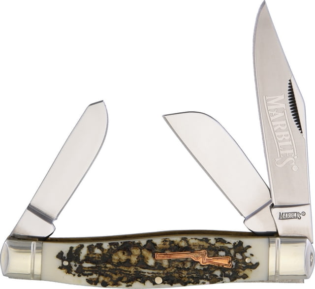 Marbles Large Stockman Imitation Stag Folding Knife SS Clip Sheepsfoot Pen Blades Imitation Stag Handle KB308 / MR415 # 61 SHIELD - Marbles