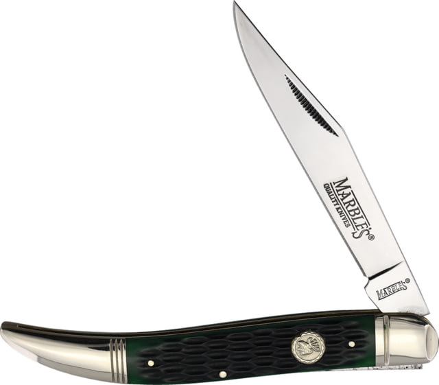Marbles Large Toothpick Green Bone Folding Knife 5in Closed Mirror Stainless Long Clip Blade Green Jigged Bone Handle MR629 - Marbles