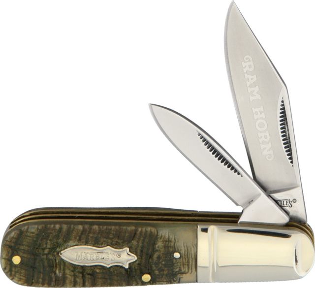 Marbles Ram's Horn Small Barlow Folding KnifeStainless SteelStandard EdgeClip and PenMirror Polish KB211 RAMS HORN - Marbles