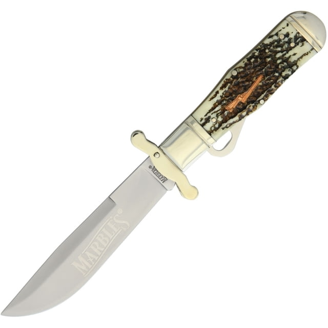 Marbles Safety Folder Imitation Stag Folding Knife 4.5in Satin SS Drop Point Imitation Stag Handle KE04 / MR416 #61 SHIELD - Marbles