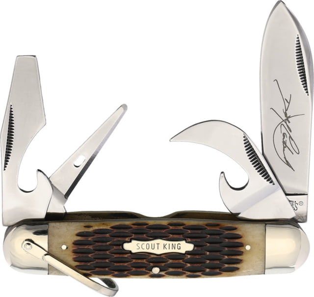 Marbles Scout King Dave Canterbury Folding Knife Mirror finish stainless spear blade can opener b Brown jigged bone handle