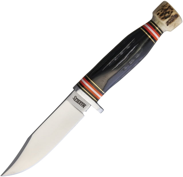 Marbles Skinner Knife 9in Overall 4.25in Satin SS Skinner Blade Aluminum Guard Jigged Horn And Stag Bone Handle Brown Leather Sheath MR462 / EG-745 - Marbles