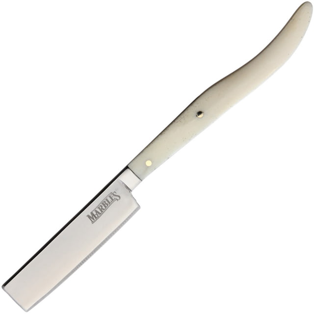 Marbles Straight Razor White Bone Folding Knife 2.25" mirror finish stainless blade White smooth bone handle - Marbles