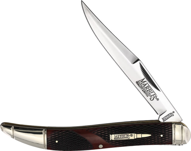 Marbles Toothpick Brown Checkered Bone Folding Knife 5.5in Closed Mirror Stainless Long Clip Blade Brown Checkered Bone Handle - Marbles