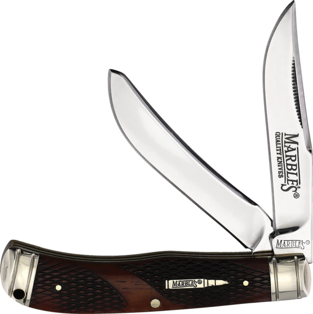 Marbles Trapper Brown Checkered Bone Folding Knife 3.75in Closed Mirror Stainless Clip/Spey Blades Brown Checkered Bone Handle - Marbles