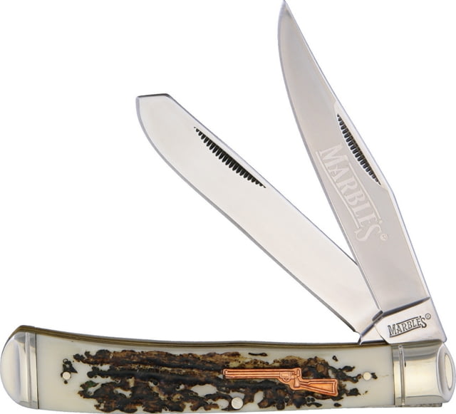 Marbles Trapper Imitation Stag Folding Knife SS Clip/ Spey Blades Imitation Stag Handle KB201/ MR414 #61 SHIELD - Marbles