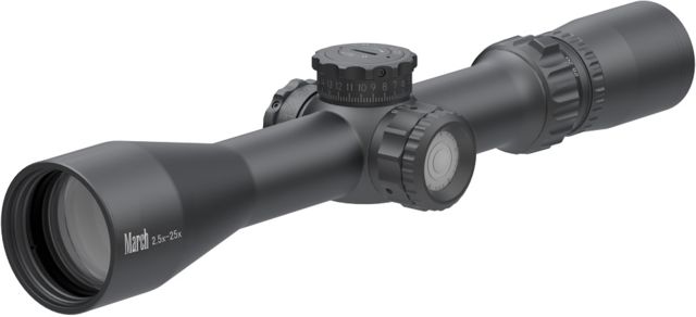 March Scopes Tactical Turret Illuminated 2.5-25x42mm Rifle Scopes 30mm Tube Second Focal Plane MTR-5 Reticle Black D25V42TIMTR-5 Reticle
