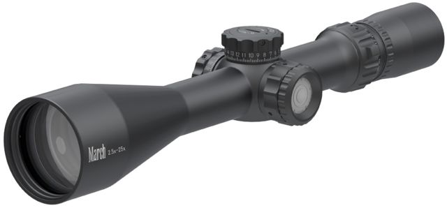 March Scopes Tactical Turret Illuminated 2.5-25x52mm Rifle Scope 30mm Tube Second Focal Plane MTR-3 Reticle Black D25V52TIMTR-3 Reticle - March Scopes