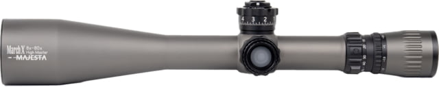 March Scopes High Master Wide Angle Majesta 8-80x56mm Rifle Scope MOA 34mm Tube Second Focal Plane MTR-W2 Reticle Dark grey body with black turrets