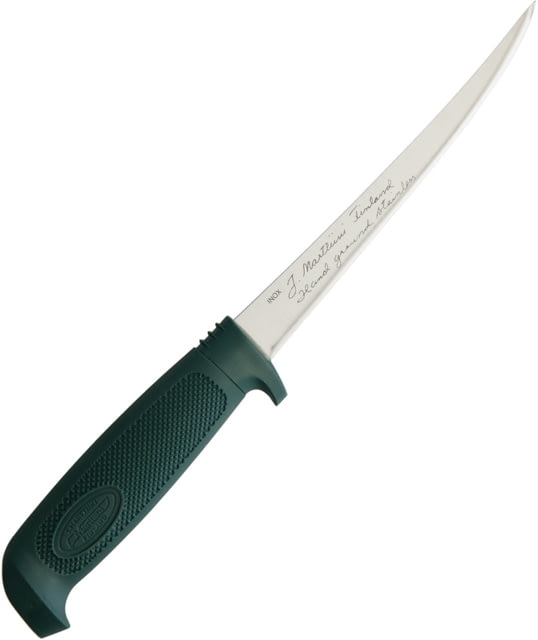Marttiini Basic Fillet Green Fixed Blade Knife Basic Fillet 10.63in Overall 6in Satin SS Fillet Blade Green Textured Rubber Handle Green Plastic Belt - Marttiini