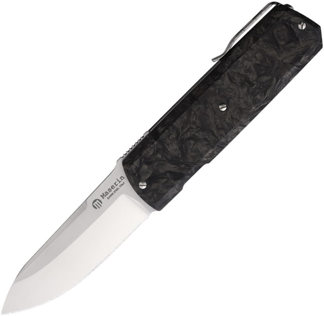 Maserin 410 Silver Folding Knife 3.5in Closed 2.75in Satin Elmax Steel Blade Fat Carbon Fiber Handle - Maserin