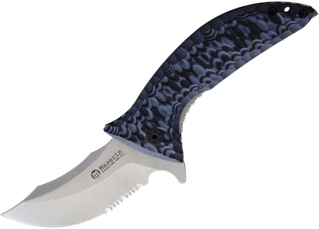 Maserin 640 Ghost Linerlock Blue Folding Knife 3.5" stonewash finish partially serrated Bohler N6 Black and blue sculpted G10 handle - Maserin