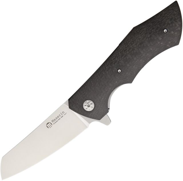 Maserin AM-2 Linerlock Black CF Folding Knife3.75inN690 SteelStandard EdgeSatin Black Carbon Fiber Handle - Maserin