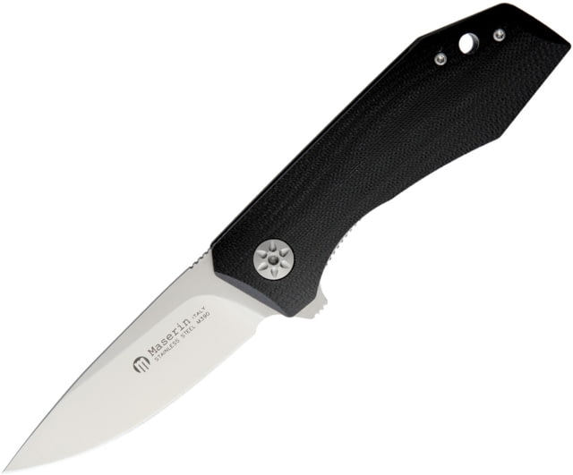 Maserin AM3 Linerlock Folding Knife 3in Satin Bohler M390 SS Drop Point Black G10 Handle Pocket Clip Black - Maserin
