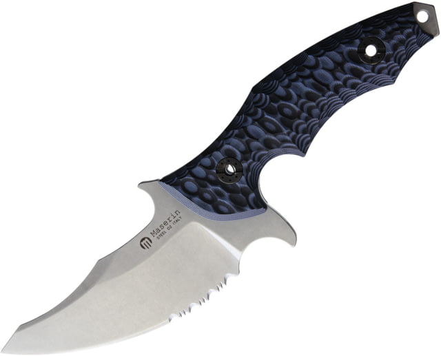 Maserin Badger Fixed Blade Knife 4.25" stonewash finish partially serrated D2 tool Black and blue sculpted G10 handle - Maserin