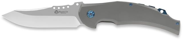 Maserin Energy Titanium Folding Knife 5.25in Closed 4in Satin D2 Tool Steel Blade Gray Satin Titanium Handle Blue Anodized Accents - Maserin