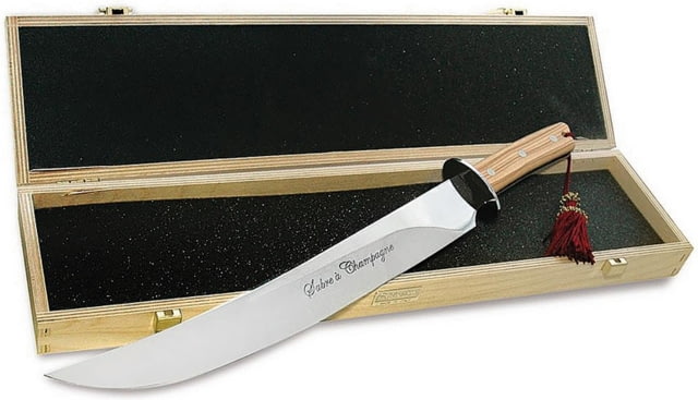 Maserin Sommelier Sabre Fixed Blade Knife 18.5in Overall 13.5in Mirror Unsharpened 420 SS Blade Olive Wood Handle SS Guard Maroon Tassel Wooden - Maserin