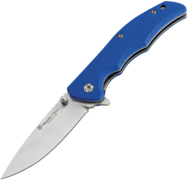 Maserin Sport Linerlock Folding Knife 3" satin finish 440 stainless blade Blue G10 handle Thumb stud - Maserin