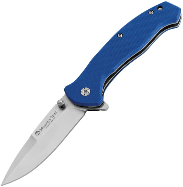 Maserin Sport Linerlock Folding Knife 3" satin finish 440 stainless drop point blade Blue G10 handle - Maserin