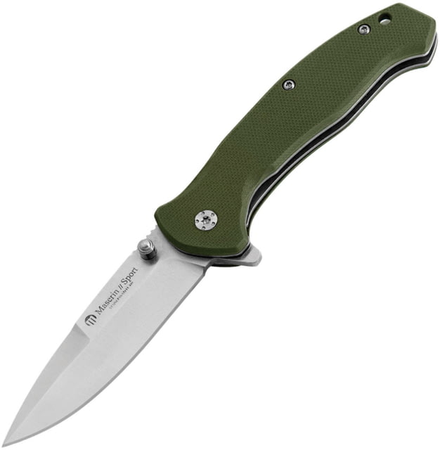 Maserin Sport Linerlock Folding Knife 3" satin finish 440 stainless drop point blade Green G10 handle - Maserin