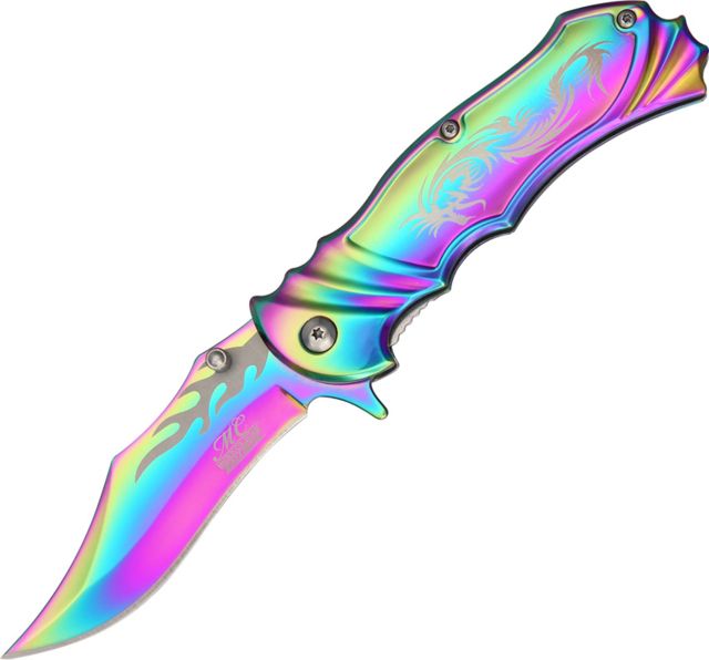 Master Collection Dragon Linerlock A/O Fold Knife SS Assist Clip point Blade Rainbow Handle - Master Collection