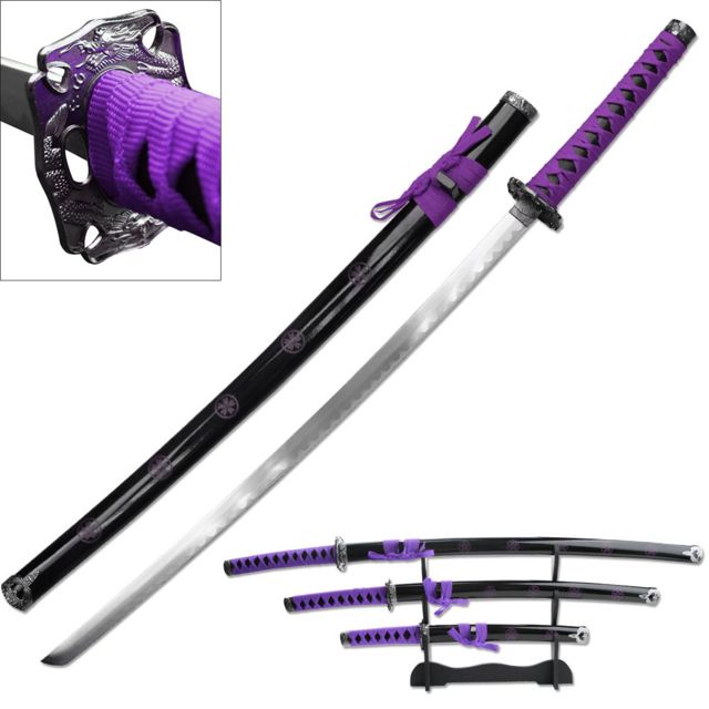 Master Cutlery Fixed Blade 40in Carbon Steel Blade Purple Cord Wrapped Handle - Master Cutlery