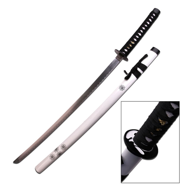 Master Cutlery Fixed Blade 40in Carbon Steel Blade White Scabbard And Black Cord Wrapped Handle - Master Cutlery