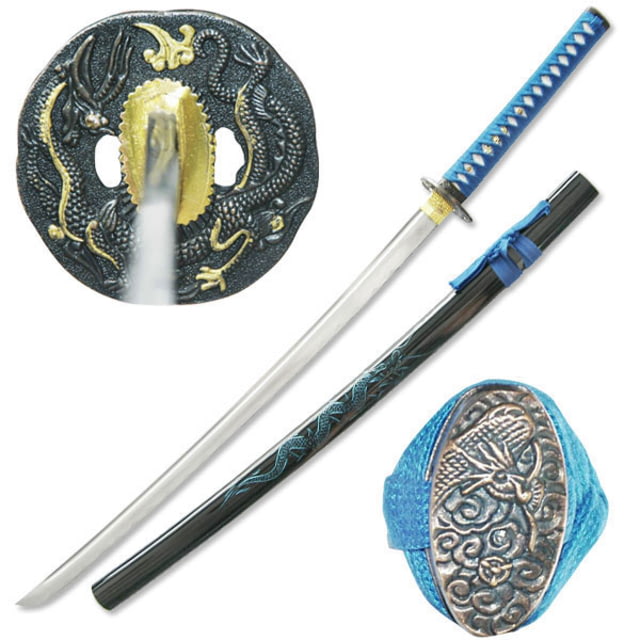 Master Cutlery Fixed Blade 41in Carbon Steel Blade Blue Cord Wrapped With Imitation Ray Skin Handle - Master Cutlery