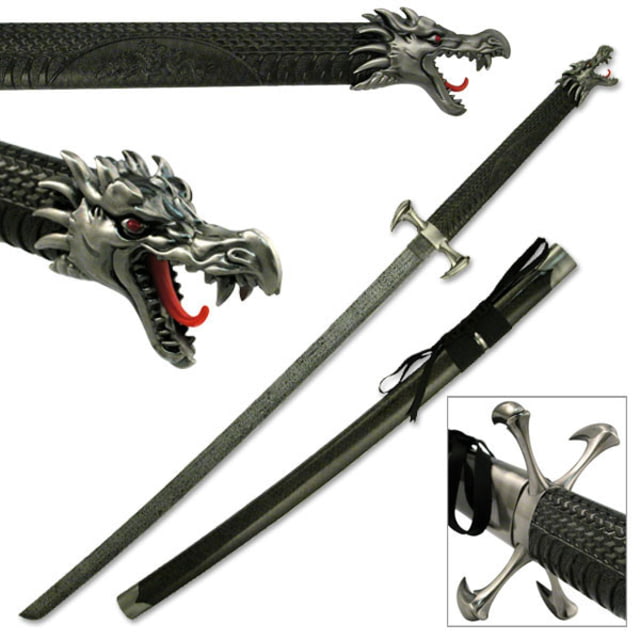 Master Cutlery Fixed Blade 41in Stainless Steel Blade Features A Fire Dragon End Cap W/Molded Dragon Scale Handle - Master Cutlery
