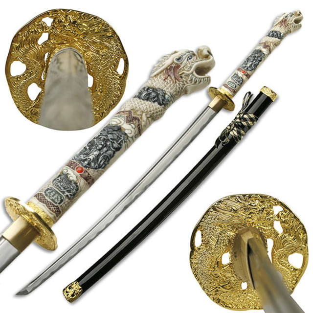 Master Cutlery Fixed Blade 43in Carbon Steel Blade Dragon Head Handle - Master Cutlery