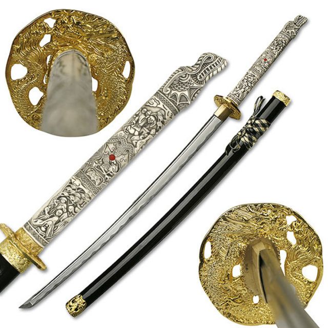 Master Cutlery Fixed Blade 43in Carbon Steel Blade Serpent Dragon Handle - Master Cutlery
