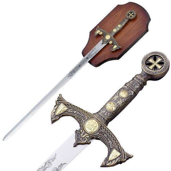 Master Cutlery Fixed Blade 47in Stainless Steel Blade Intricate Gold Metal Plate On Handle - Master Cutlery