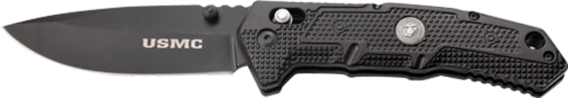 Master Cutlery US Folding Knife w/ Black Handle 3.75 in Stainless Steel Drop Point - Usmc