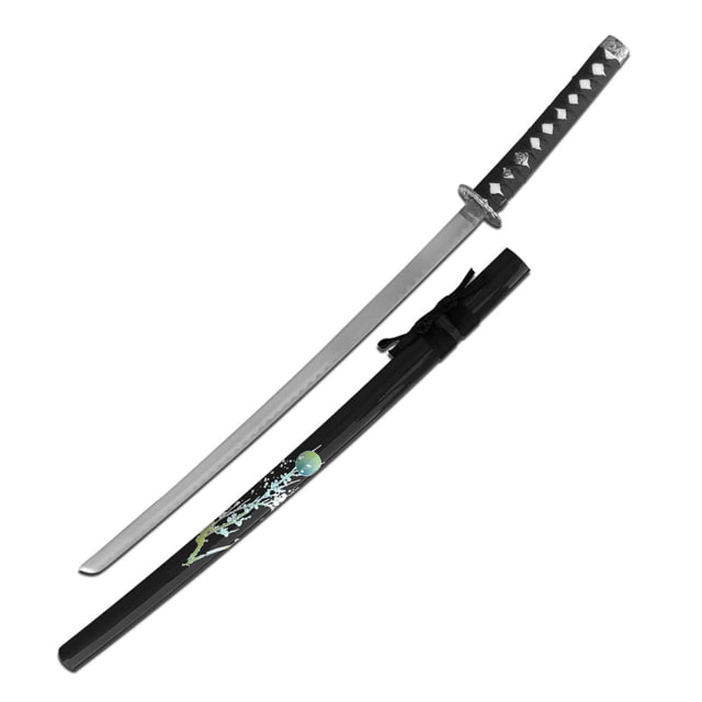 Master Cutlery  Samurai Sword Stainless Steel Blade Cord Wrapped Handle w/ Menuki Black - Master Cutlery
