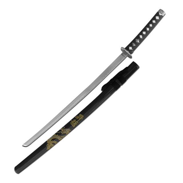 Master Cutlery  Samurai Sword Stainless Steel Blade Cord Wrapped Handle w/ Menuki Black - Master Cutlery