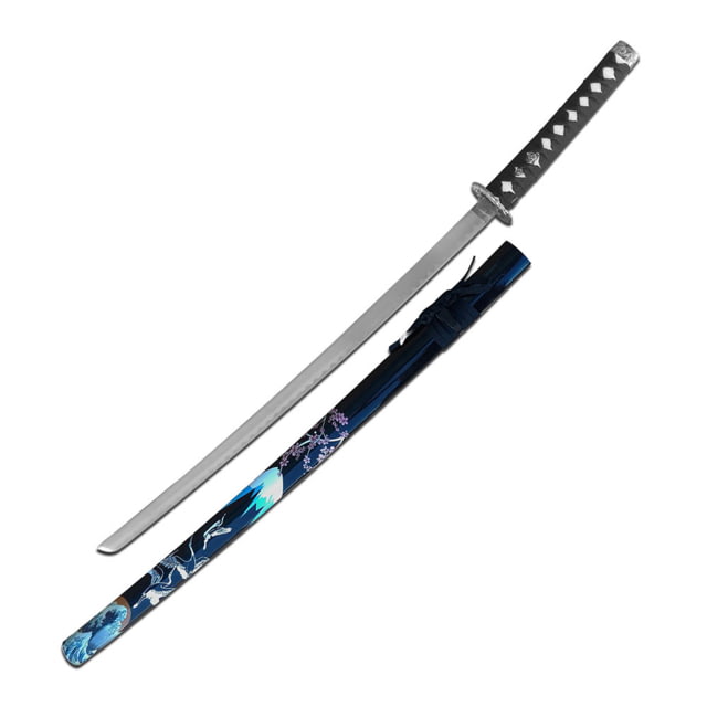 Master Cutlery  Samurai Sword Stainless Steel Blade Cord Wrapped Handle w/ Menuki Black - Master Cutlery