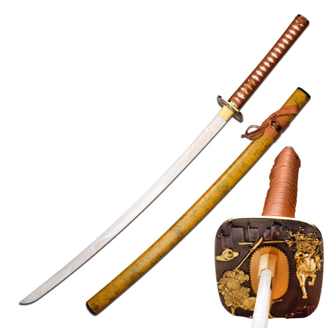 Master Cutlery Tactical Samurai Sword 28 in 1045 Carbon Steel Satin Yellow - Master Cutlery