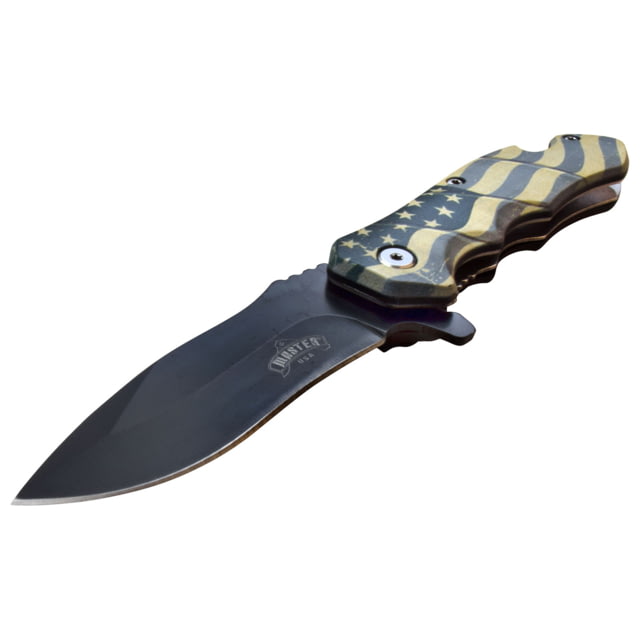 Master USA Drop Point Spring Assisted Knife 3.25 in 3Cr13 Stainless Steel Stainless Steel Yellow Flag - Master Usa