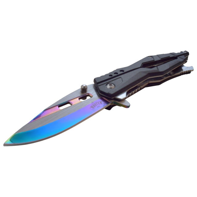 Master USA Drop Point Spring Assisted Knife 3.5 in 3Cr13 Stainless Steel Stainless Steel Rainbow Black - Master Usa