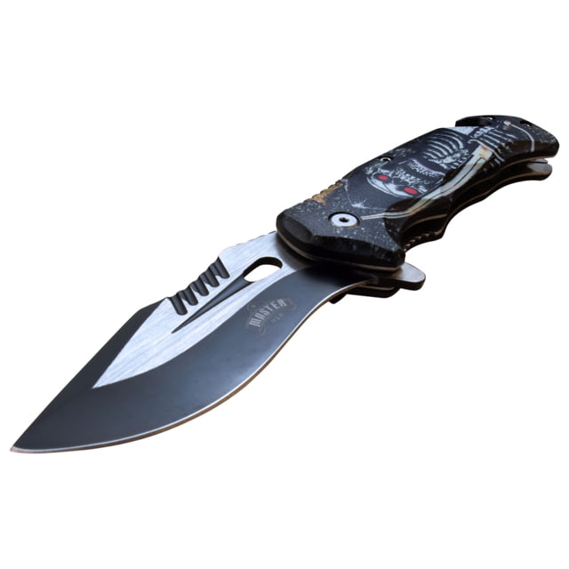 Master USA Embossed Printing Spring Assisted Knife 3.75 in 3Cr13 Stainless Steel Stainless Steel Drop Point Black/Grey Skeleton - Master Usa
