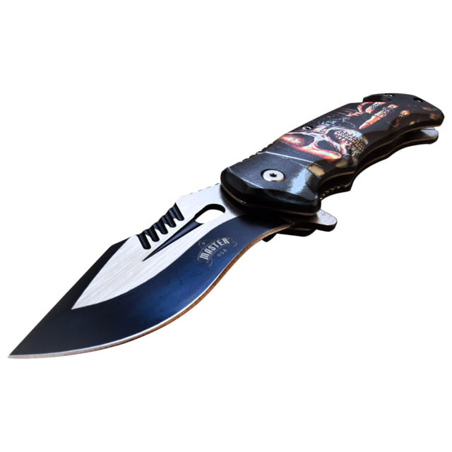 Master USA Embossed Printing Spring Assisted Knife 3.75 in 3Cr13 Stainless Steel Stainless Steel Drop Point Black/Red - Master Usa