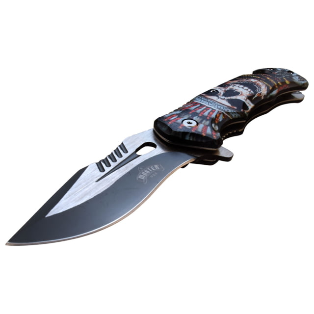 Master USA Embossed Printing Spring Assisted Knife 3.75 in 3Cr13 Stainless Steel Stainless Steel Drop Point Multicolor Skeleton - Master Usa