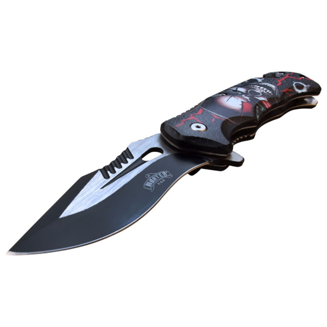 Master USA Embossed Printing Spring Assisted Knife 3.75 in 3Cr13 Stainless Steel Stainless Steel Drop Point Red/Black Skeleton - Master Usa