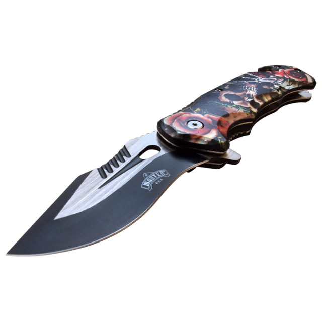 Master USA Embossed Printing Spring Assisted Knife 3.75 in 3Cr13 Stainless Steel Stainless Steel Drop Point Red/Brown - Master Usa