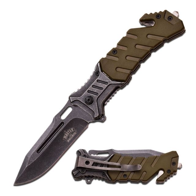 Master USA Folding Blade 3.5in Stainless Steel Blade Army Green Nylon Fiber Overlay Handle - Master Usa