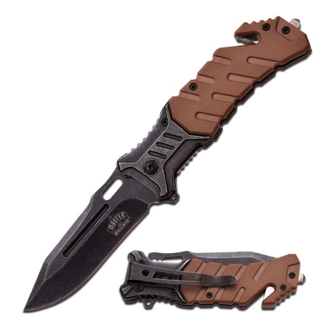 Master USA Folding Blade 3.5in Stainless Steel Blade Desert Tan Nylon Fiber Overlay Handle - Master Usa