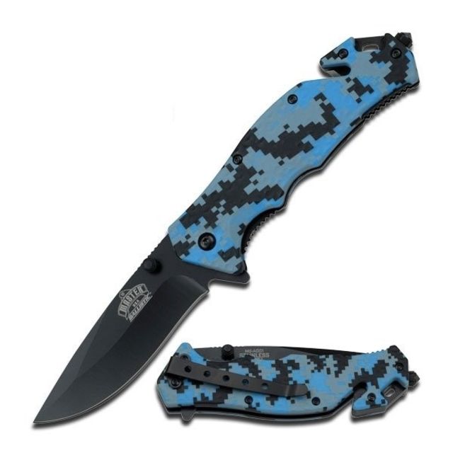 Master USA Folding Blade 3.5in Stainless Steel Blade Digital Navy Blue Camo Nylon Fiber Handle - Master Usa